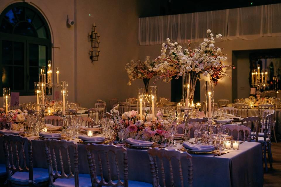 Wedding reception dinner tables