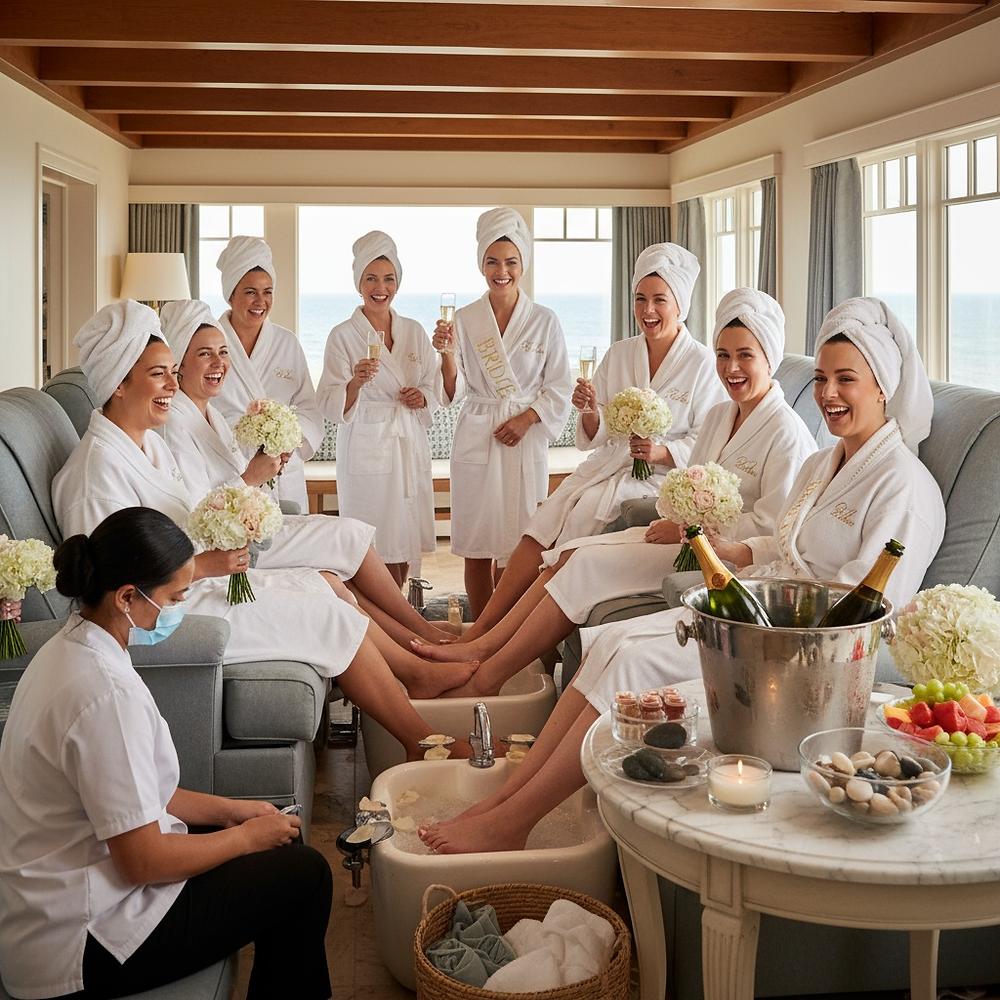 Bride friends enjoying spa day
