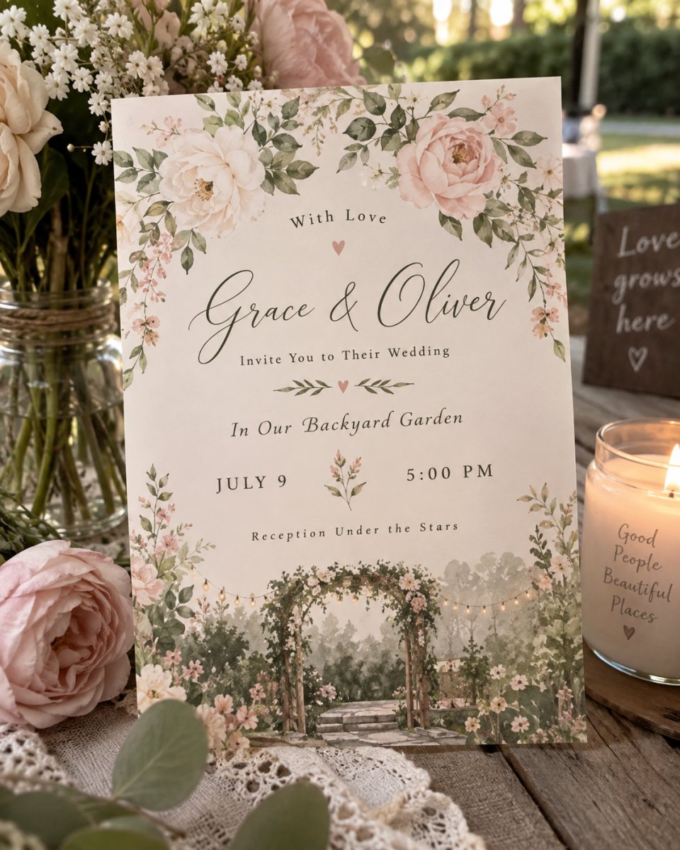 Romantic floral wedding invitation