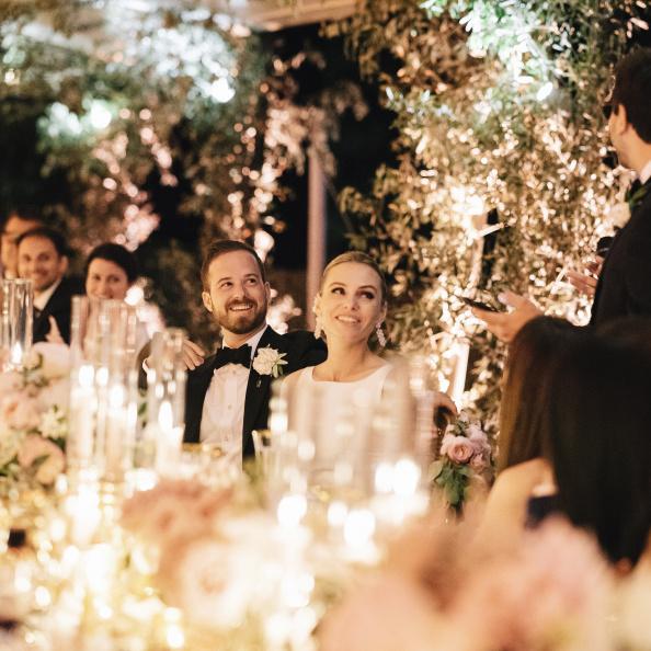 Wedding couple listening to romantic story