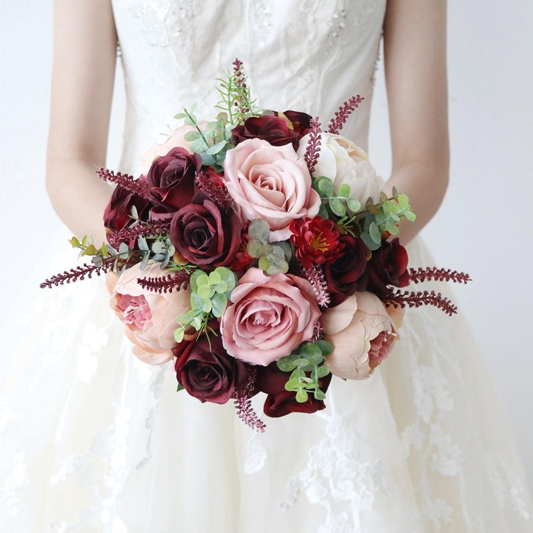 rose pink burgundy wedding flowers