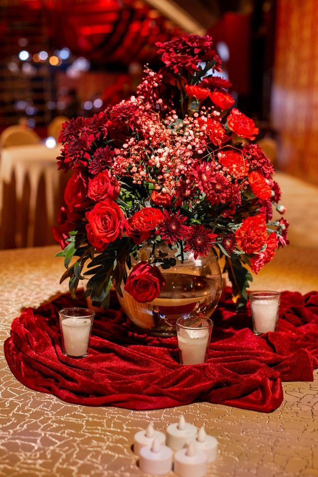 Ruby red wedding centerpiece