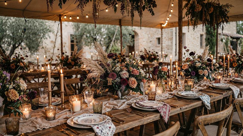 Rustic boho wedding table decor