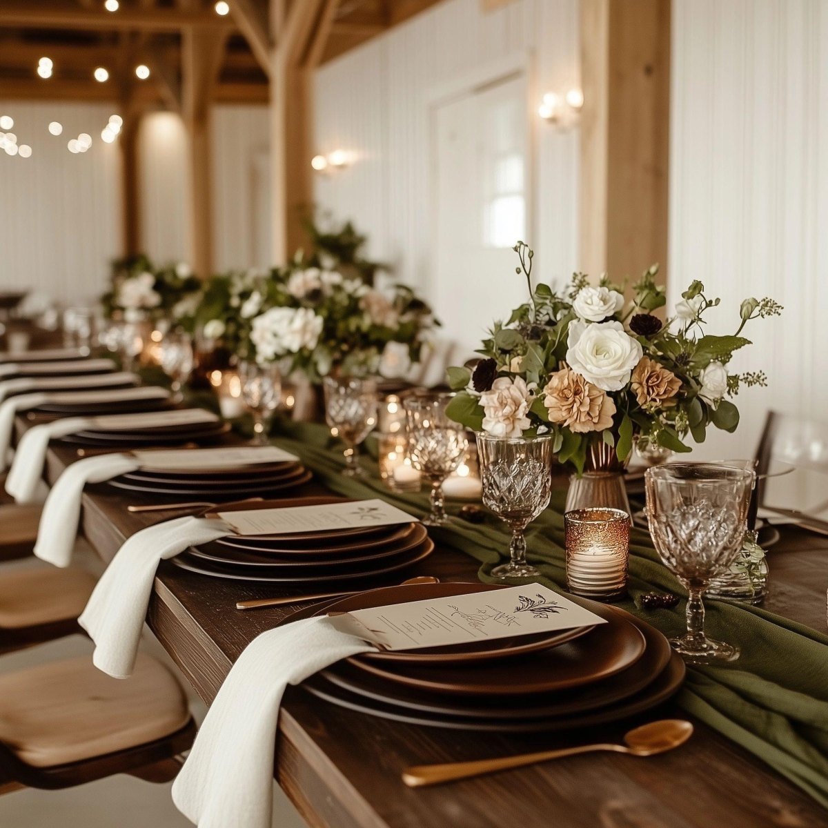 Rustic sage and brown wedding decor