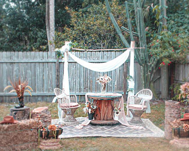 Rustic farmhouse backyard elopement