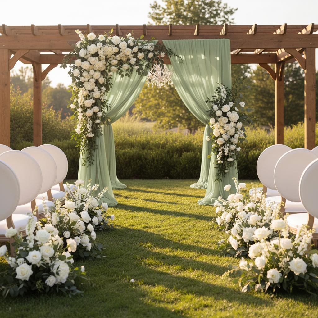 Sage green outdoor garden wedding ceremony