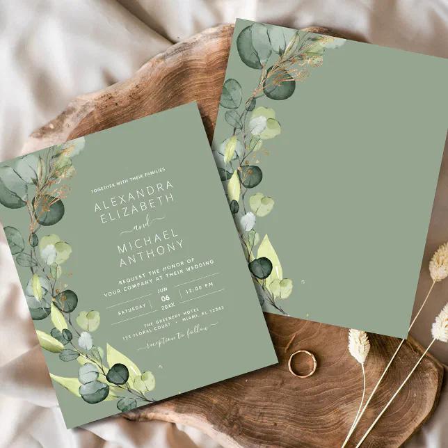 Sage green wedding invitation suite