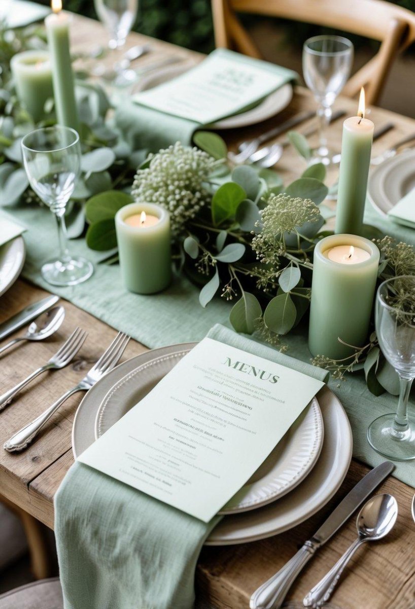 Sage green wedding table decorations