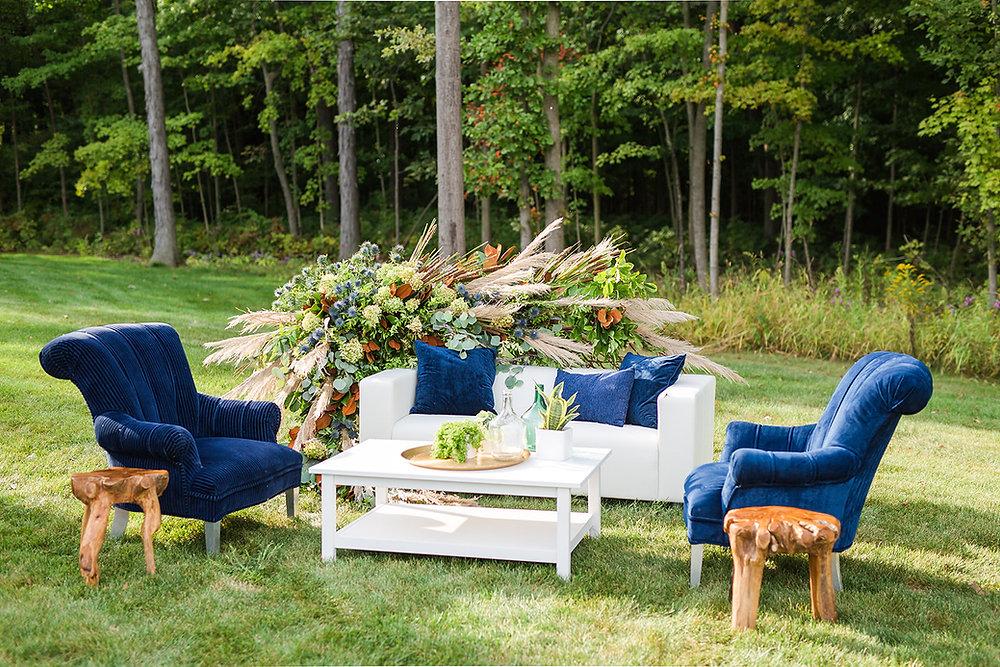 Sapphire blue wedding lounge area