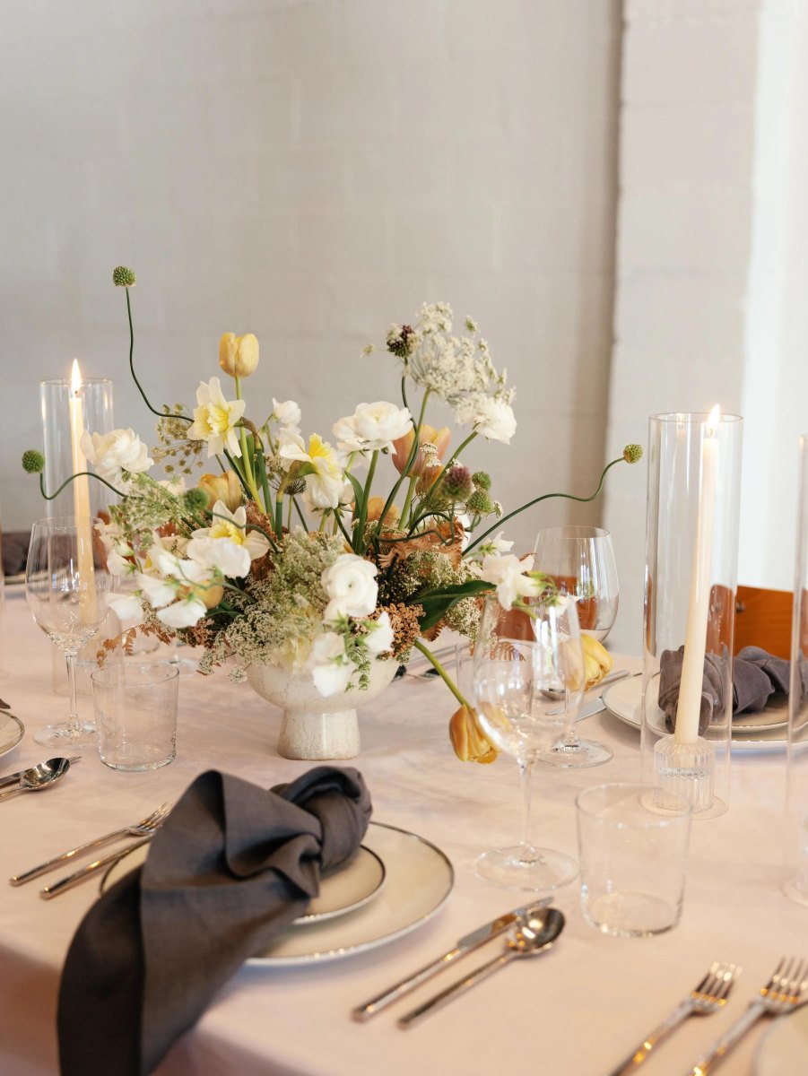 Seasonal floral micro wedding tablescape