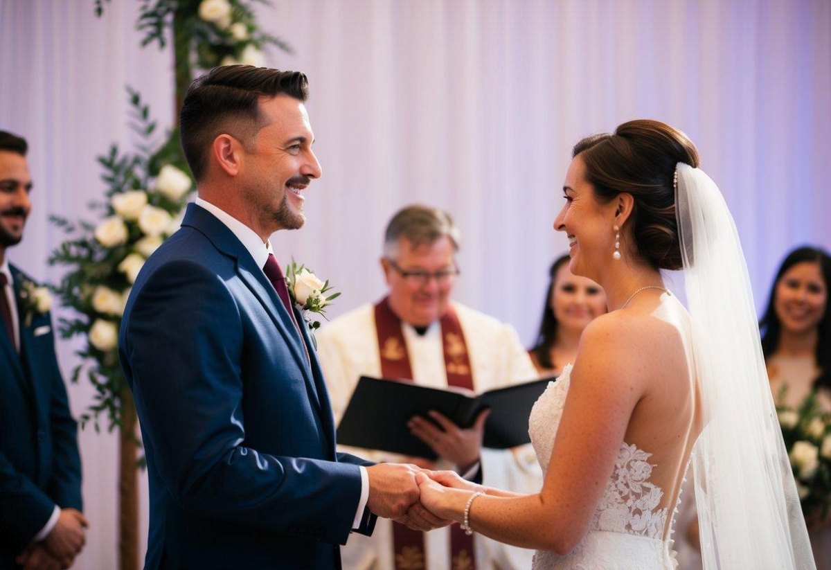 Newlyweds smiling after vows