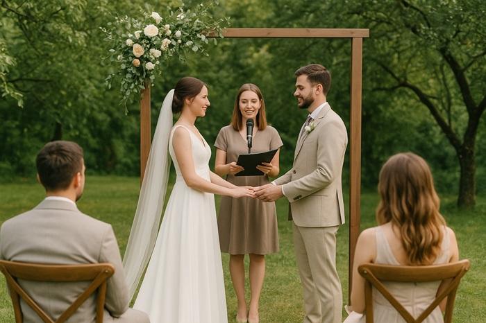 Simple outdoor wedding couple