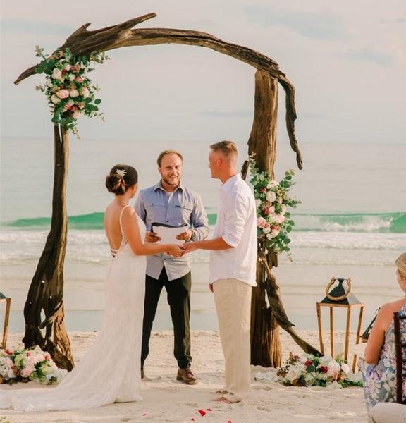 Small boho beach wedding ceremony