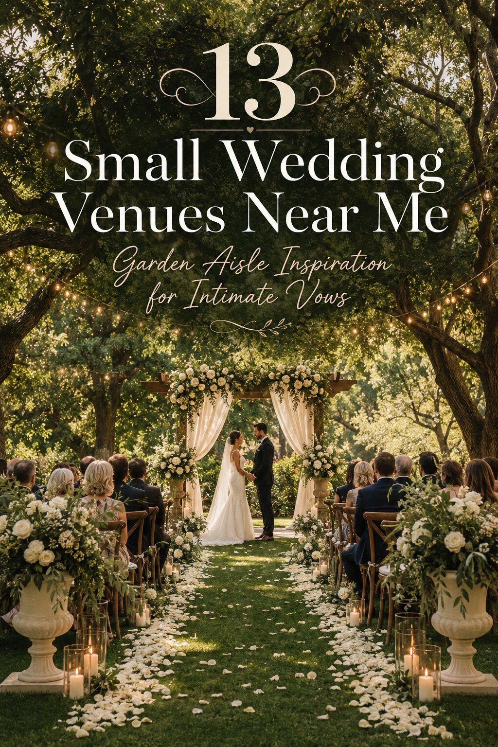 Garden aisle lined with floral urns and manicured greenery, a romantic small wedding venue inspiration shot