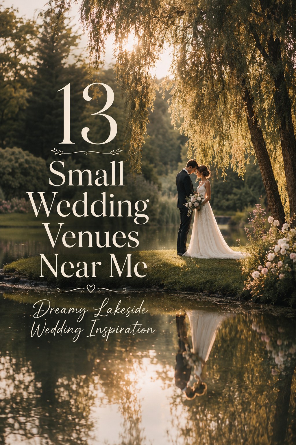 Willow-shaded lakeside ceremony spot reflecting on still water, a dreamy small wedding venue near me option