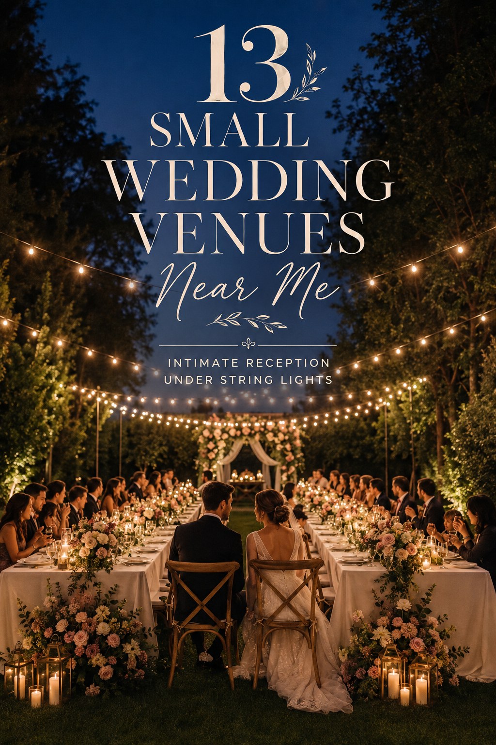 Intimate reception under string lights with candlelit tables, a cozy small wedding venue near me idea