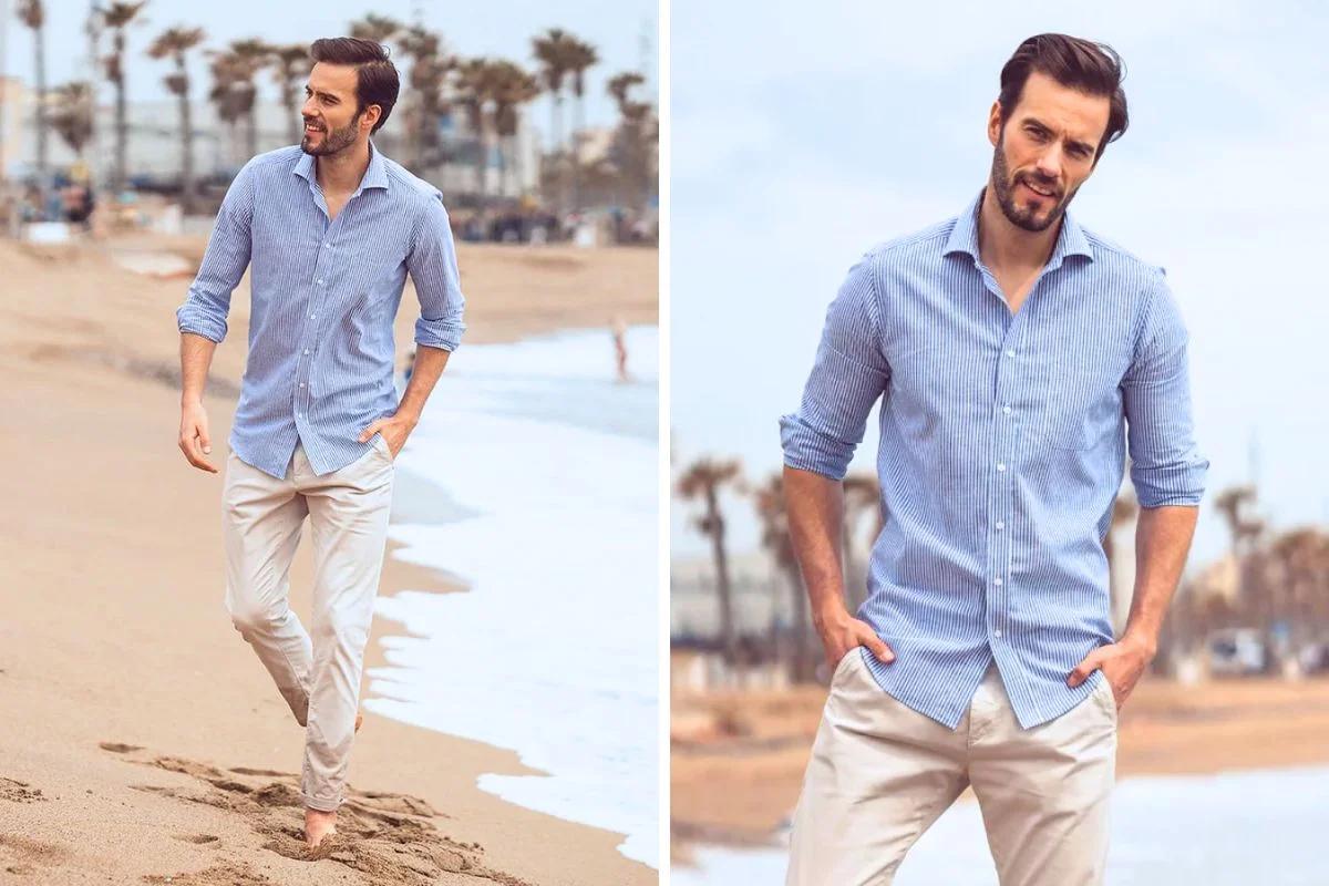 Smart casual shirt trousers beach outfit