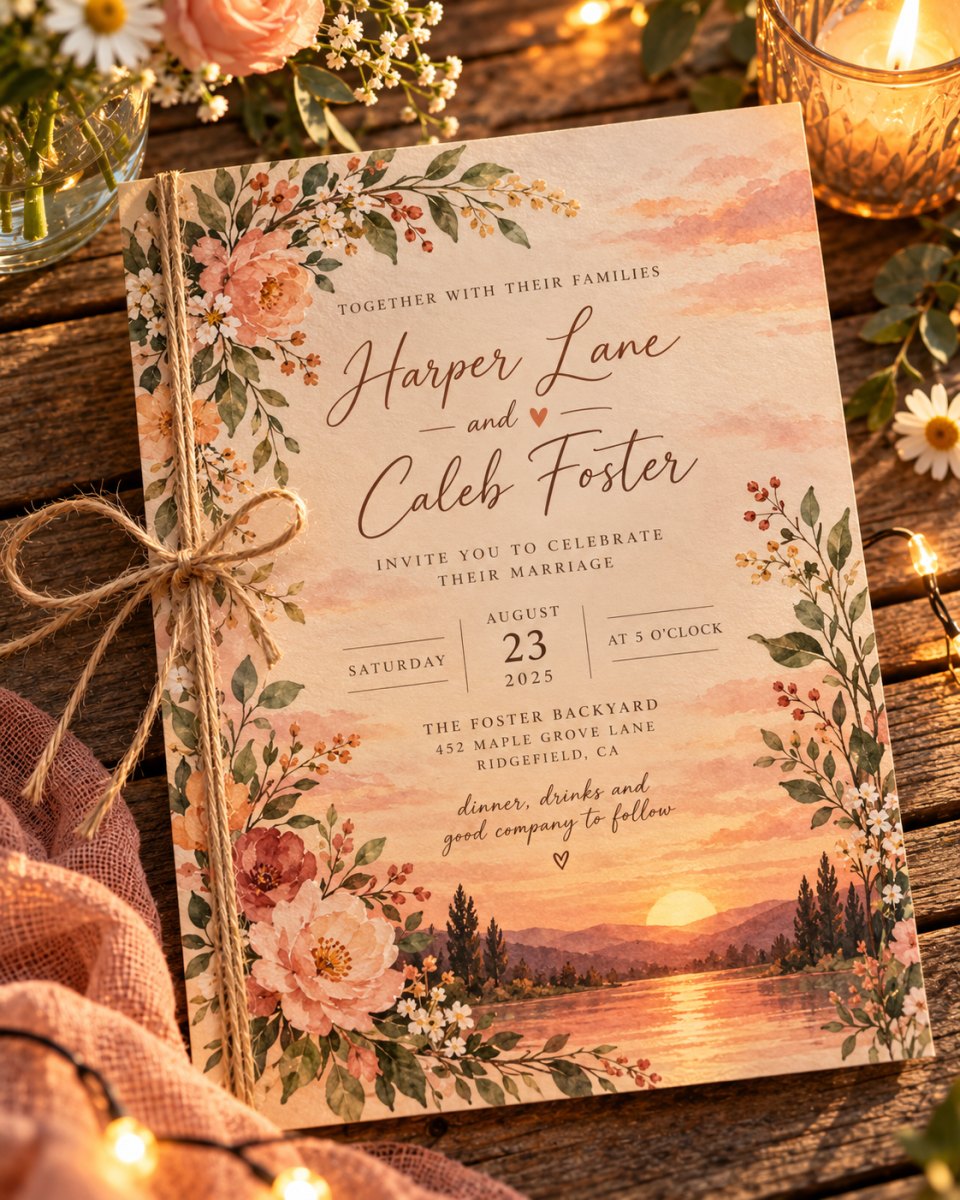 Sunset inspired backyard invitation