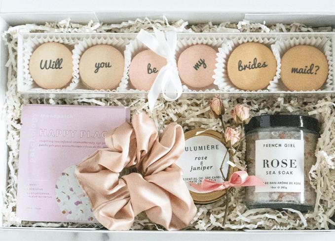 Bridesmaid proposal with cookies and sweet treats