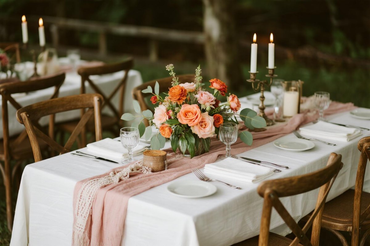 Terracotta peach summer wedding decor