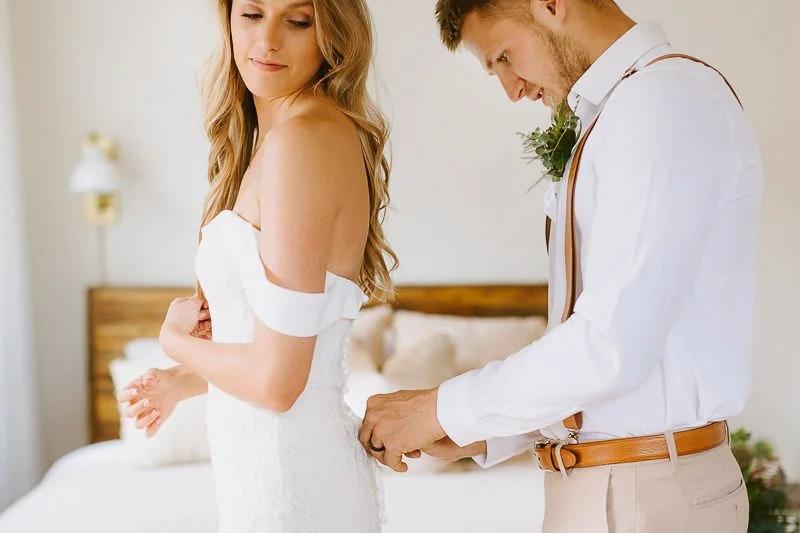 Close romantic embrace elopement photography pose