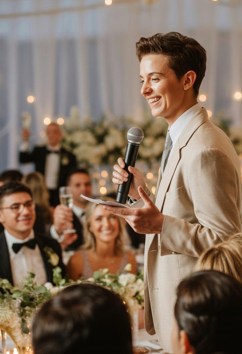 Confident wedding speaker with microphone