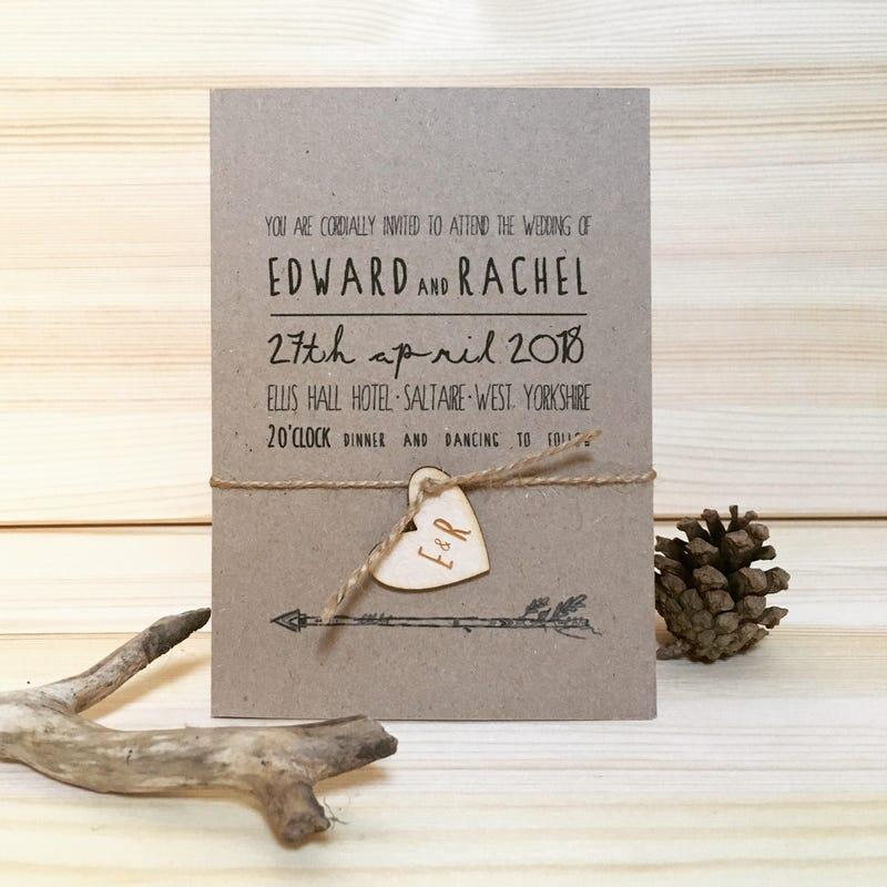Kraft paper rustic wedding invitations with twine