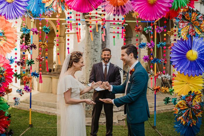 Creative wedding ceremony couple