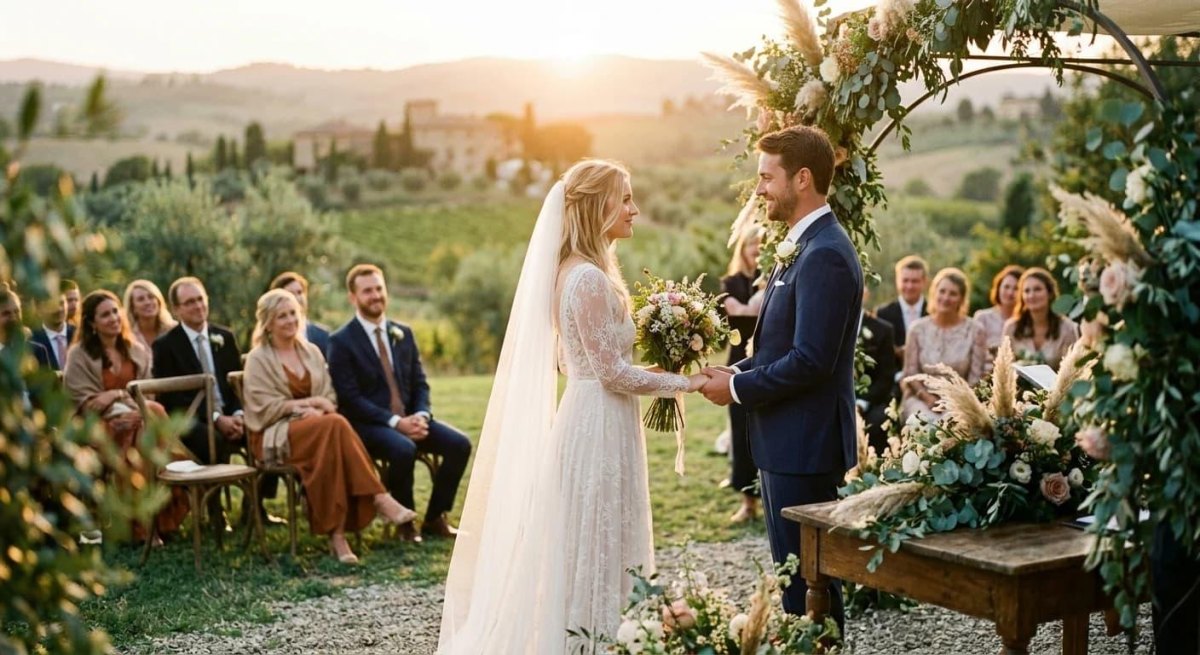 Outdoor wedding couple making commitments