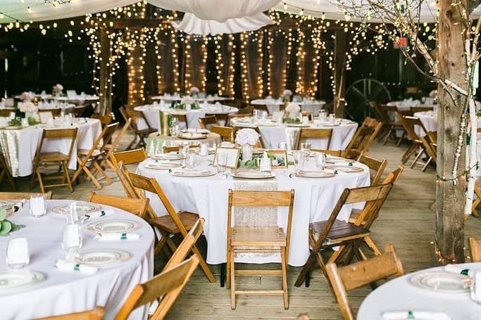 Wedding reception string lights decor