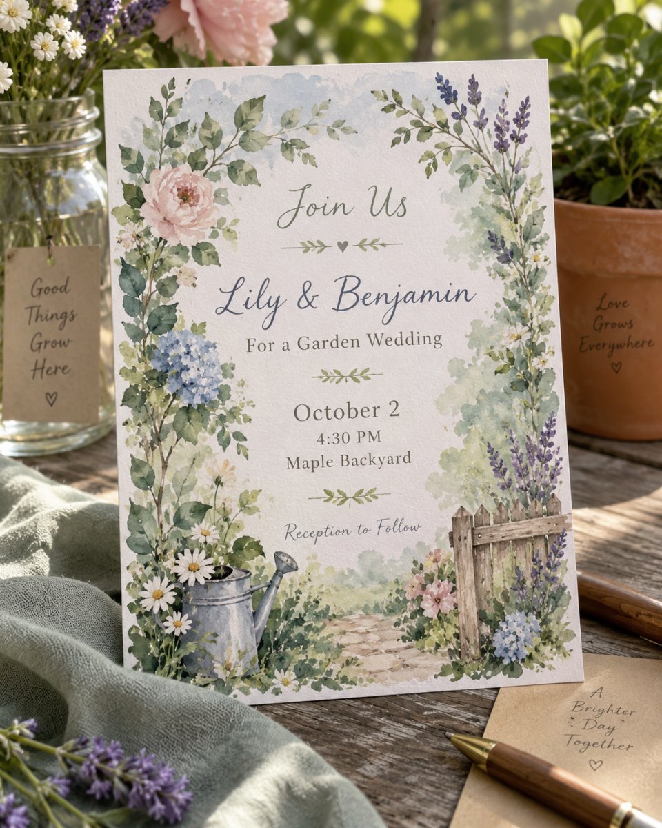 Watercolor garden wedding invitation