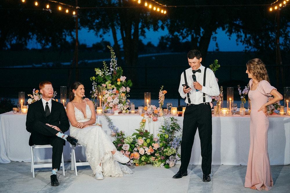 Close friend giving wedding speech