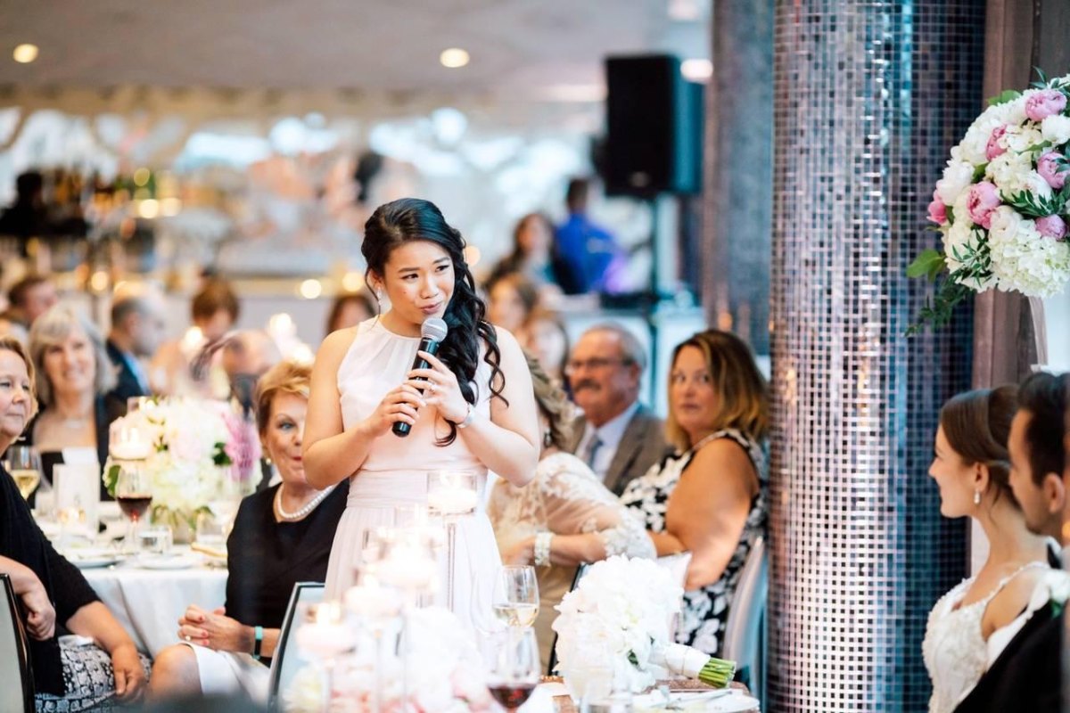 Maid of honor giving wedding speech