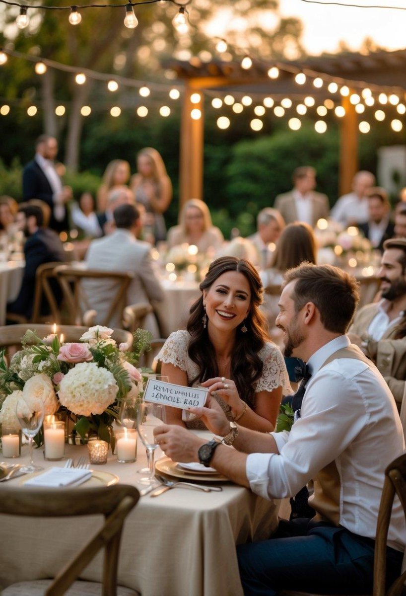 Guests playing wedding trivia game