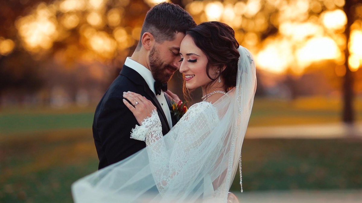 Wedding couple sunset portrait