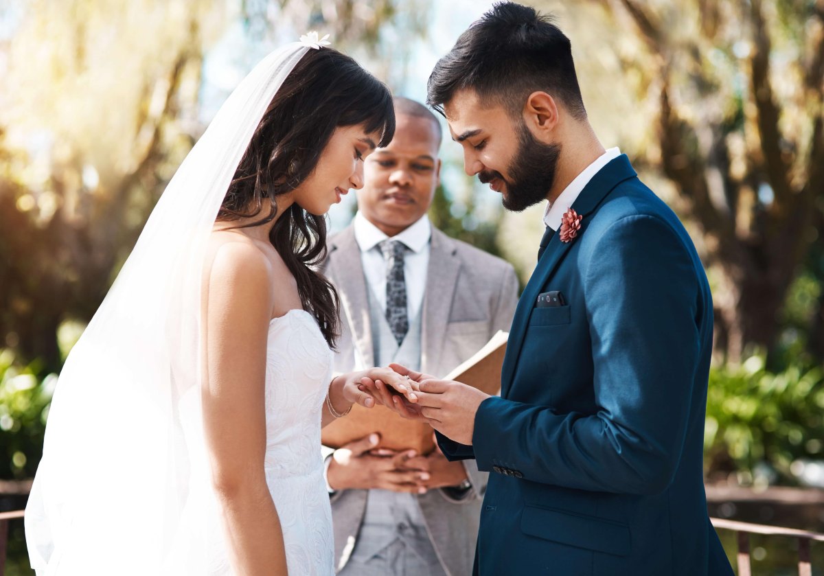 Couple exchanging wedding rings