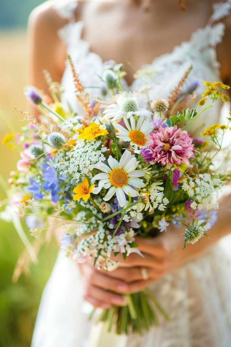 Rustic wildflower wedding bouquet arrangement