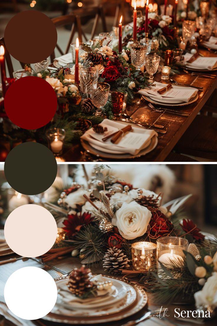 Burgundy brown winter wedding decor
