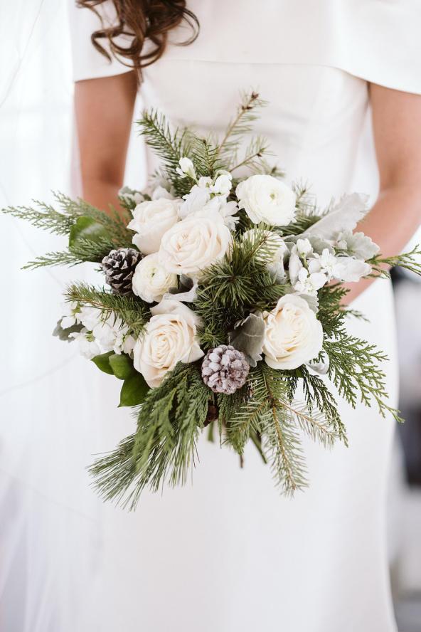Winter wedding flowers with greenery