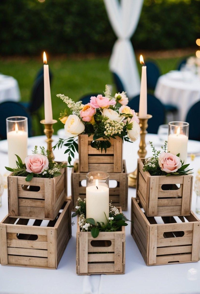 Wooden crates used for rustic wedding decor