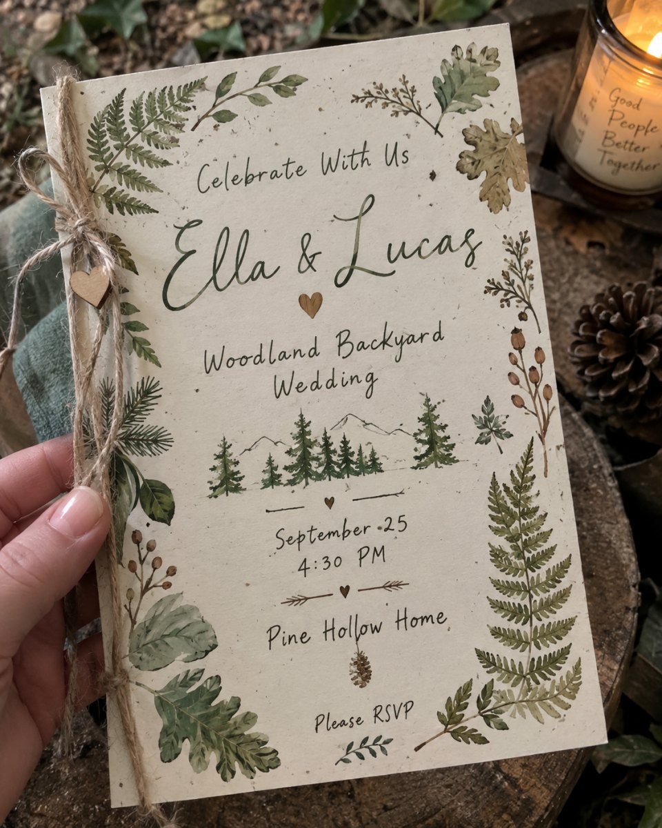 Woodland inspired wedding invitation